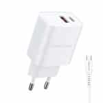 Cargador de pared dual PD+QC 20W con cable USB-C BL-CHQC200
