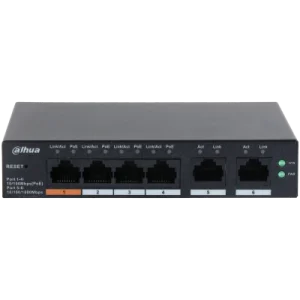 Switch Dahua Administrable 4 Puertos PoE 10/100 2 puertos Uplink 10/100/1000 DH-CS4006-4ET-60