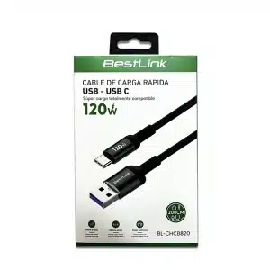 Cable de Carga USB a USB C Carga Rápida 120W 2 metros BL-CHCB820 Negro