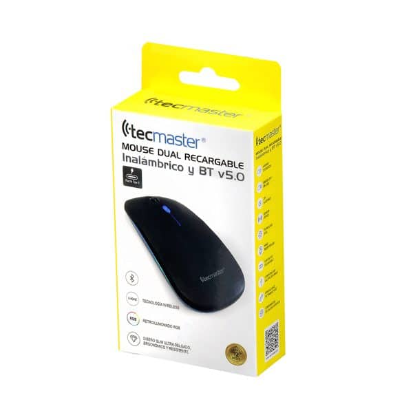 tm-100516-bk-15 Tecmaster Mouse Dual Recargable Inalámbrico y Bluetooth TM-100516-BK - Imagen 3