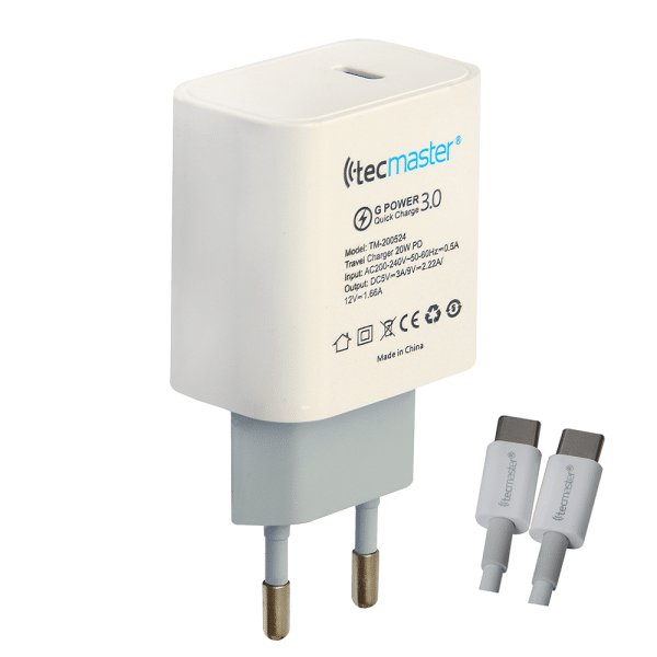 Tecmaster Cargador de Pared 1 Puerto Tipo C 20W TM-200524 - Imagen 1