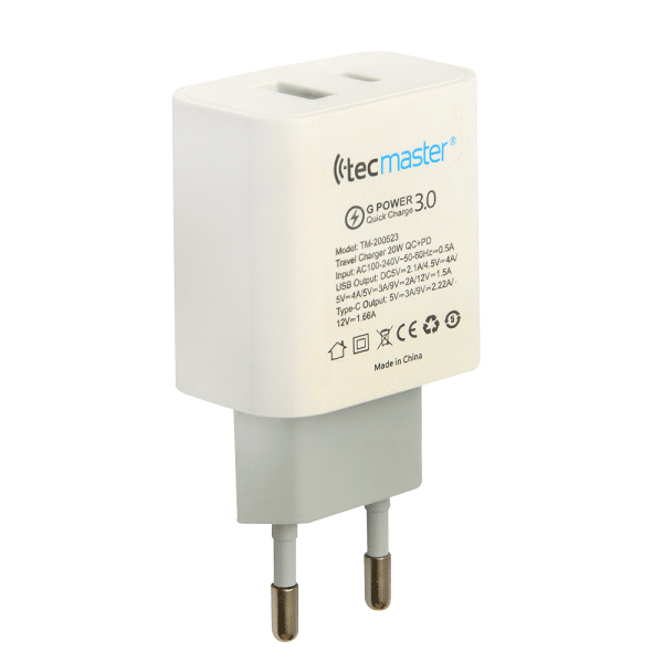 Tecmaster Cargador de Viaje 20W 1USB + 1USB-C TM-200523 - Imagen 3