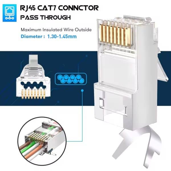 ZoeRax Pack de 50 conectores de paso RJ45 Macho Cat7 Cat6A blindados - Imagen 2