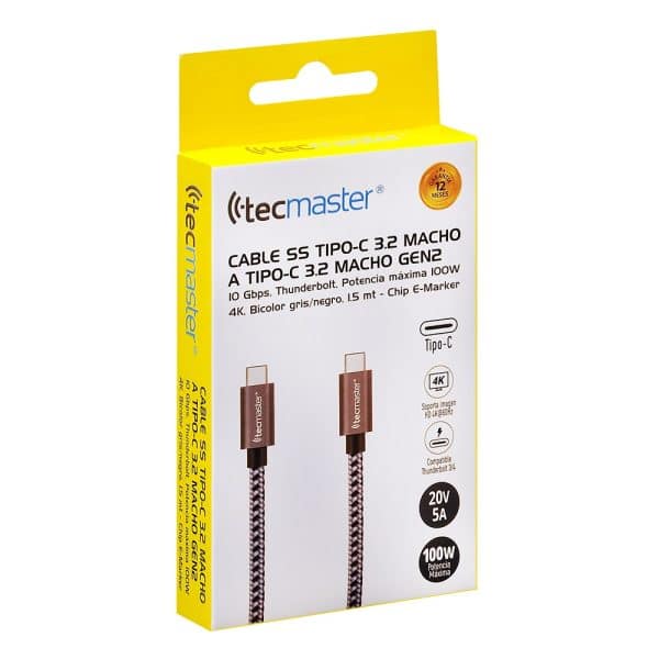 Tecmaster Cable USB Tipo C Thunderbolt 100W 1.5mts Nylon Refrozado TM-200545 - Imagen 3