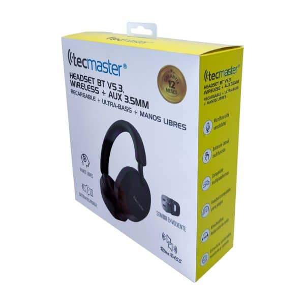 Audífonos Tecmaster Bluetooth v5.3 Wireless + Aux 3.5mm TM-300529 - Imagen 3