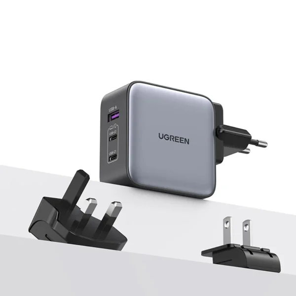 Cargador Ugreen CD 296 Nexode PD GaN 65w 1x USB 2x USB-C (Plug US/UK/EU) - Imagen 2