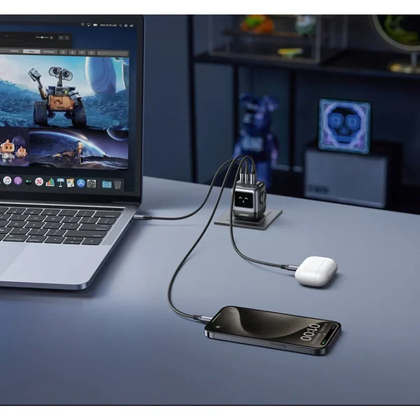 Cargador Robot Ugreen Uno RG GaN 65W 1x USB 2x USB-C - Imagen 4