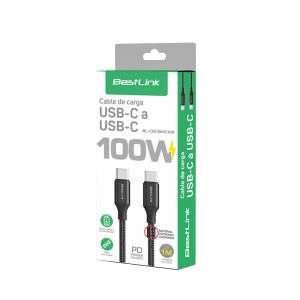 Cable de Carga USB-C a USB-C 100W 1mt Negro Trenzado Bestlink BL-CHCBMC100