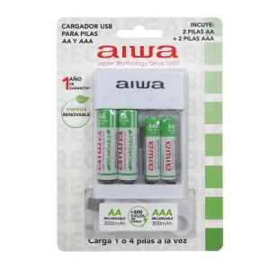 Cargador de Pilas Aiwa BC0807T (Incluye 2 Pilas AA y 2 Pilas AAA)