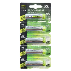 Pilas Macrotel AA Pre-Cargadas Híbridas 2700mAh (5 Unidades)
