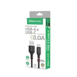Cable de Carga USB-A a USB-C 3A 1mt Negro Trenzado Bestlink BL-CHCBMCB