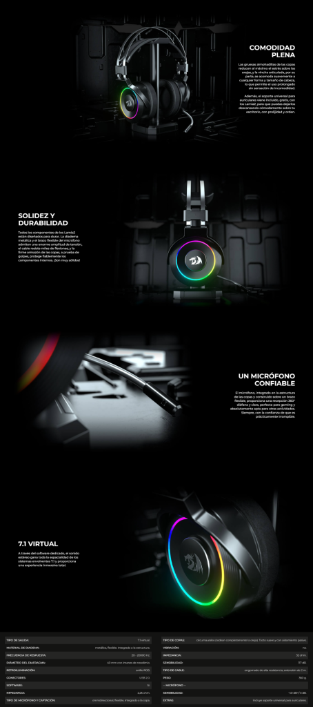 Audífonos Redragon Lamia2 Black H320RGB-1